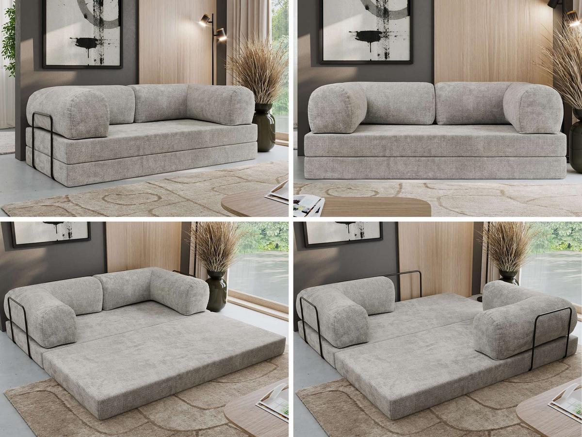 3-SITZER SOFA ORSETTO - Hellgrau Schenille grob gewebt - Hellgrau/Schwarz, Textil/Metall (200/70/100cm) - MKS