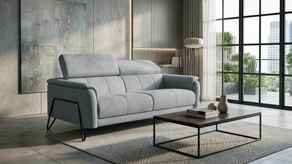 SOFA RODEN 3-Sitzer, hellgrau, Veloursstoff - Hellgrau, Holz/Textil (194/82/103cm) - Wozimo