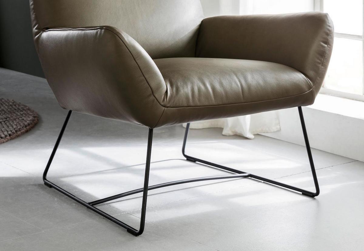 SESSEL BISA Grün Leder - Schwarz/Olivgrün, Leder/Metall (81/102/82cm) - KAWOLA