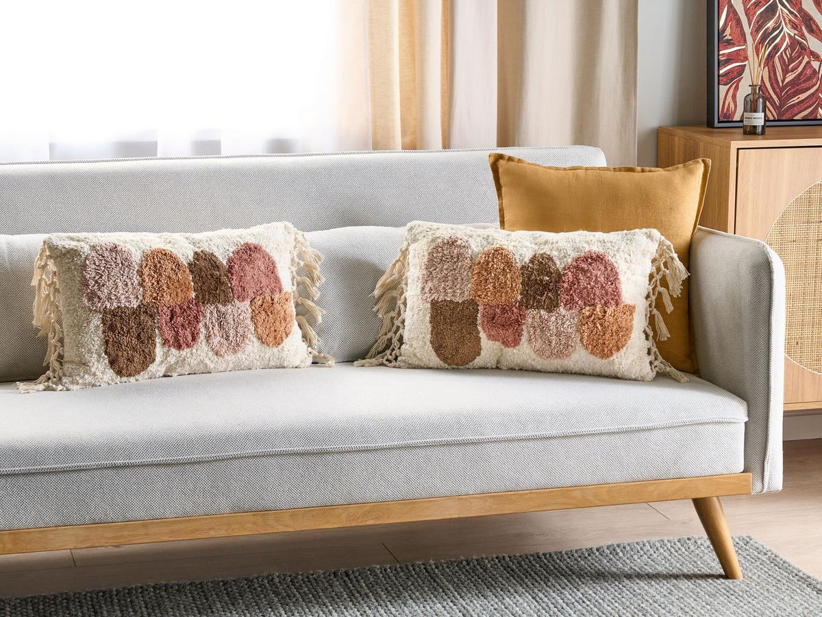 DEKOKISSEN 2er-Set Weiß 30/50 cm Caltha - Pink/Beige, Textil (30/50cm) - Beliani