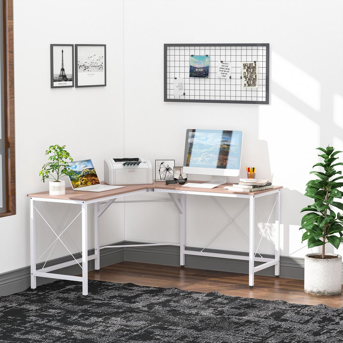 SCHREIBTISCH L-Form, MDF, Natur+Weiß - Naturfarben, Kunststoff (150/150/76cm) - HOMCOM