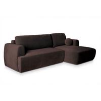 ECKSOFA SENTI K R-S Braun Plüsch-Stoff mit Schlaffunktion - Schwarz/Braun, Holz/Kunststoff (246/148cm) - MASSENO
