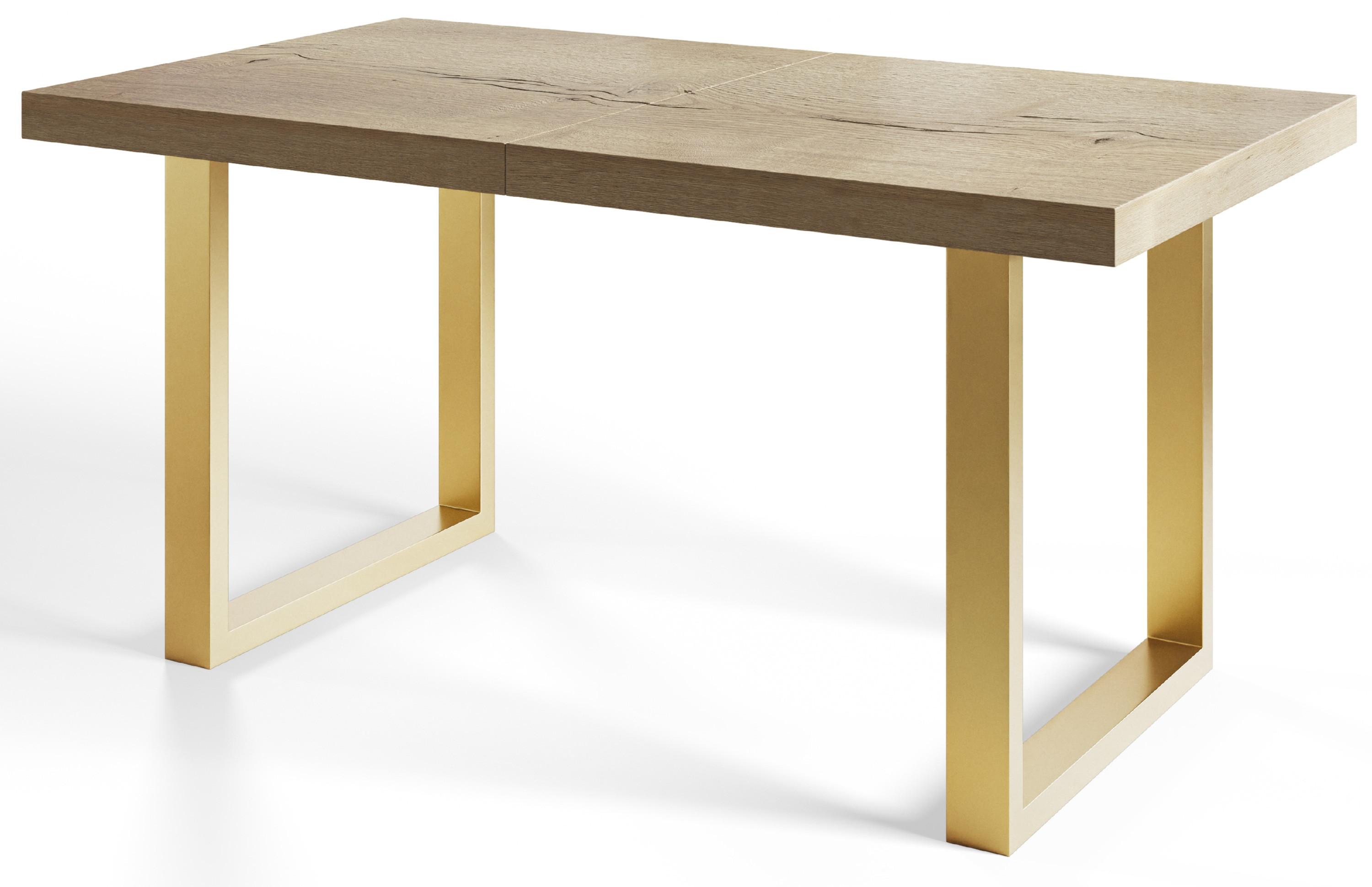 INDUSTRIELLER Esszimmertisch LOFT-U, ausziehbarer Tisch, Größe: 160-260X90X77 cm, Wohnzimmertisch Farbe: HALIFAX, mit Metallbeinen in Farbe Gold - Goldfarben/Naturfarben, Holzwerkstoff (160/90/77cm) - Alpi-Möbel