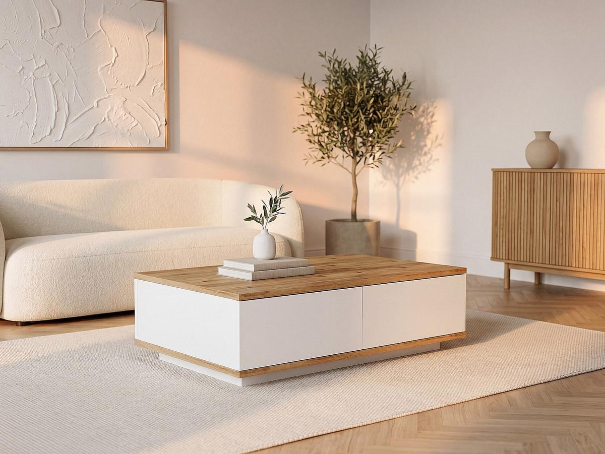 COUCHTISCH - 90 cm x 60 cm - holz - naturfarben hell, weiß Lotula - Naturfarben/Weiß, Holz (60/90/28.6cm) - Vente-Unique