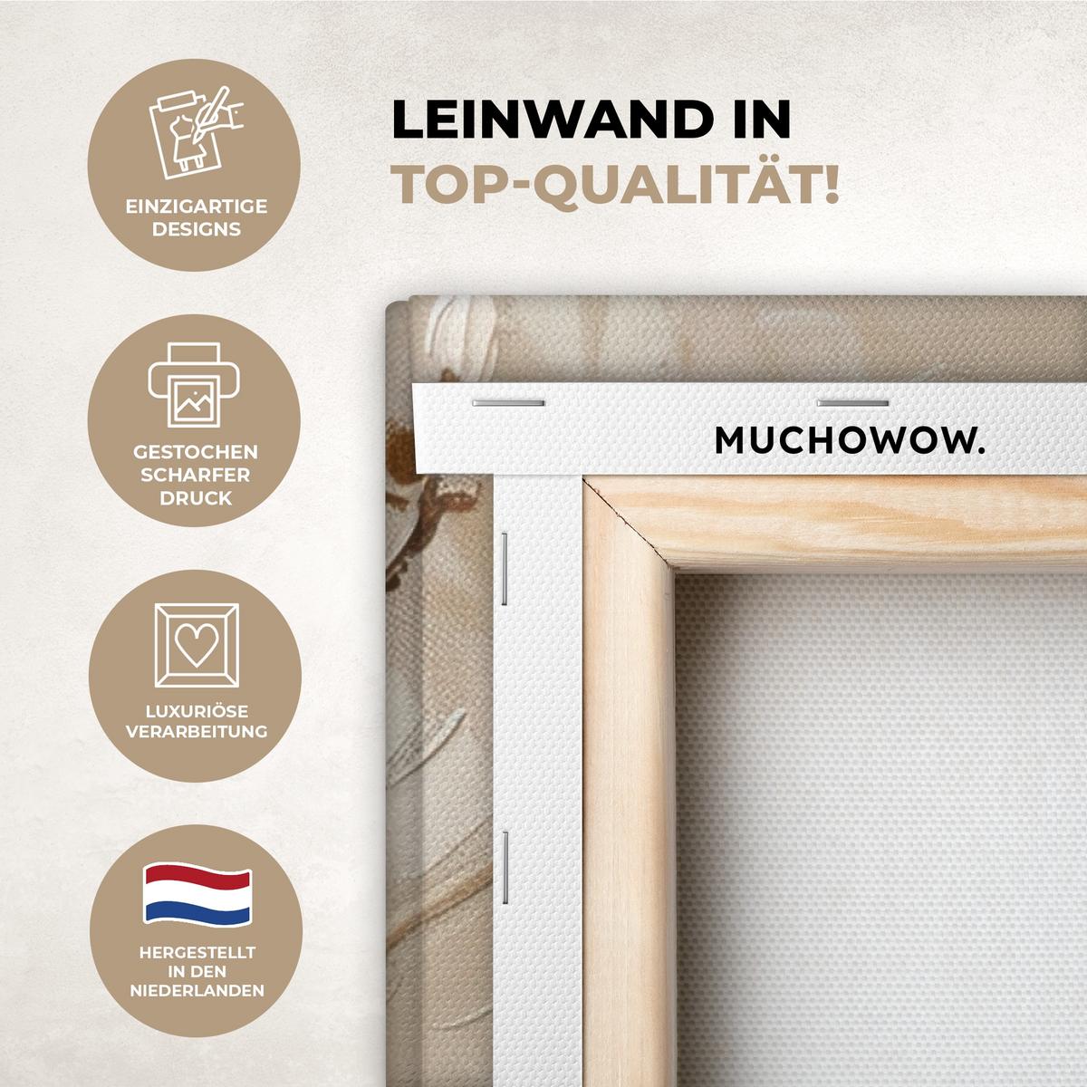 LEINWANDBILD 2er Set Beige - Blüte - Modern 120x90 cm - Beige, Textil (120/90cm) - MuchoWow