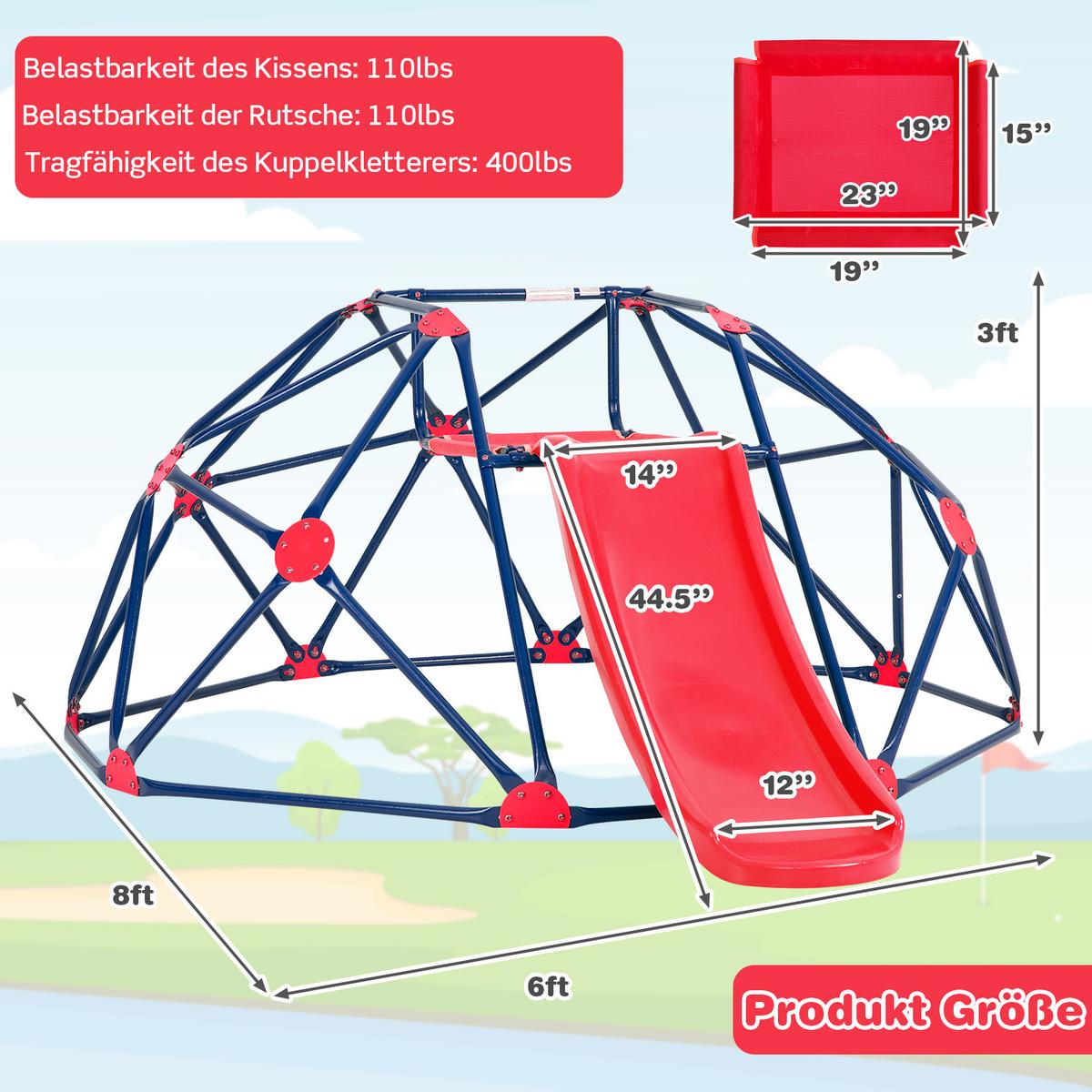 KLETTERKUPPEL Rot - Rot, Metall (242/92/183cm) - COSTWAY