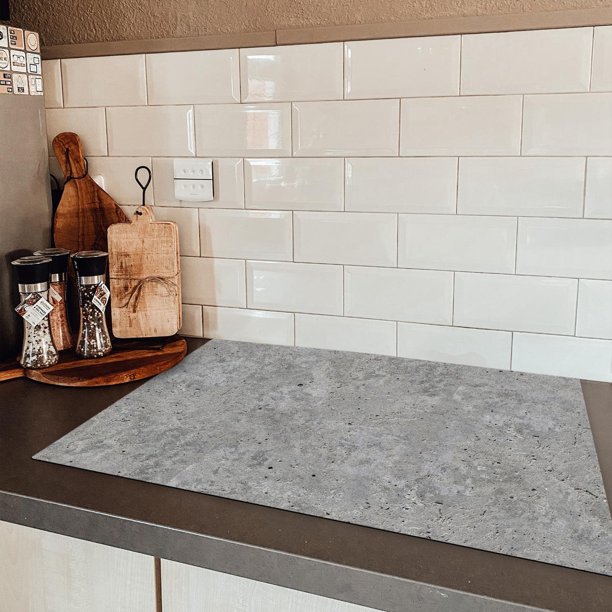 HERDABDECKPLATTE Beton - Schiefer - Grau - Struktur aus Beton Induktionsmatte 77x51 cm - Hellgrau, Kunststoff (77/51/0.2cm) - MuchoWow