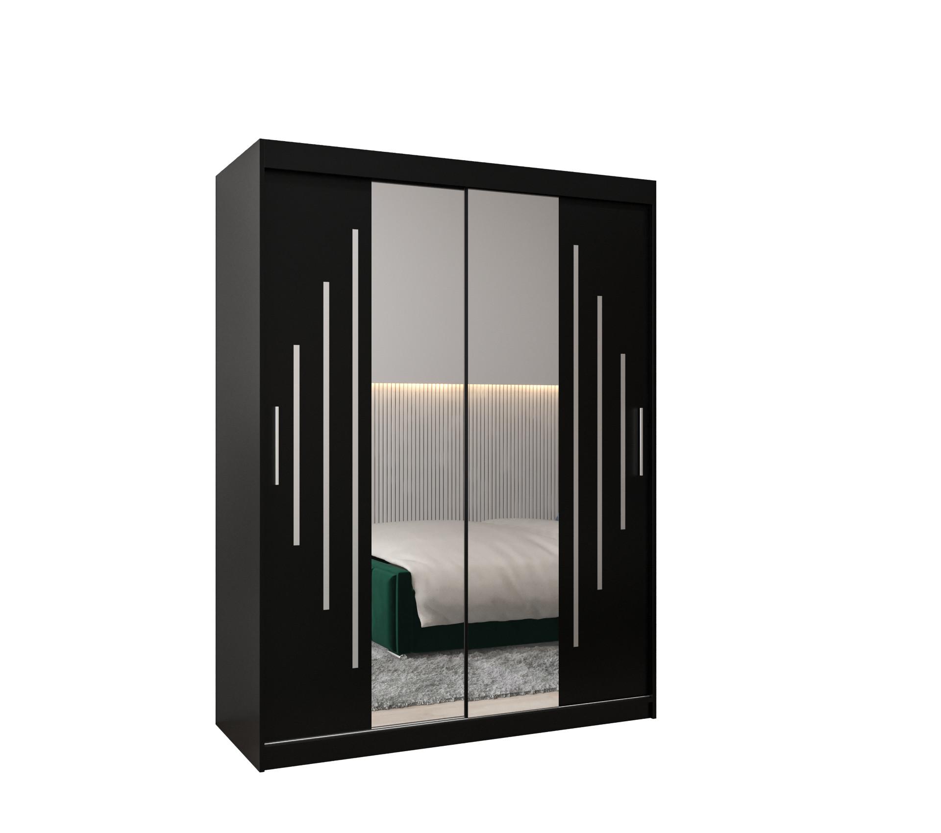 SCHWEBETÜRENSCHRANK 200/150/62 2-türig - Silberfarben/Schwarz, Holz/Kunststoff (150/200/62cm) - Abiks Möbel