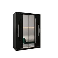 SCHWEBETÜRENSCHRANK 200/150/62 2-türig - Silberfarben/Schwarz, Holz/Kunststoff (150/200/62cm) - Abiks Möbel