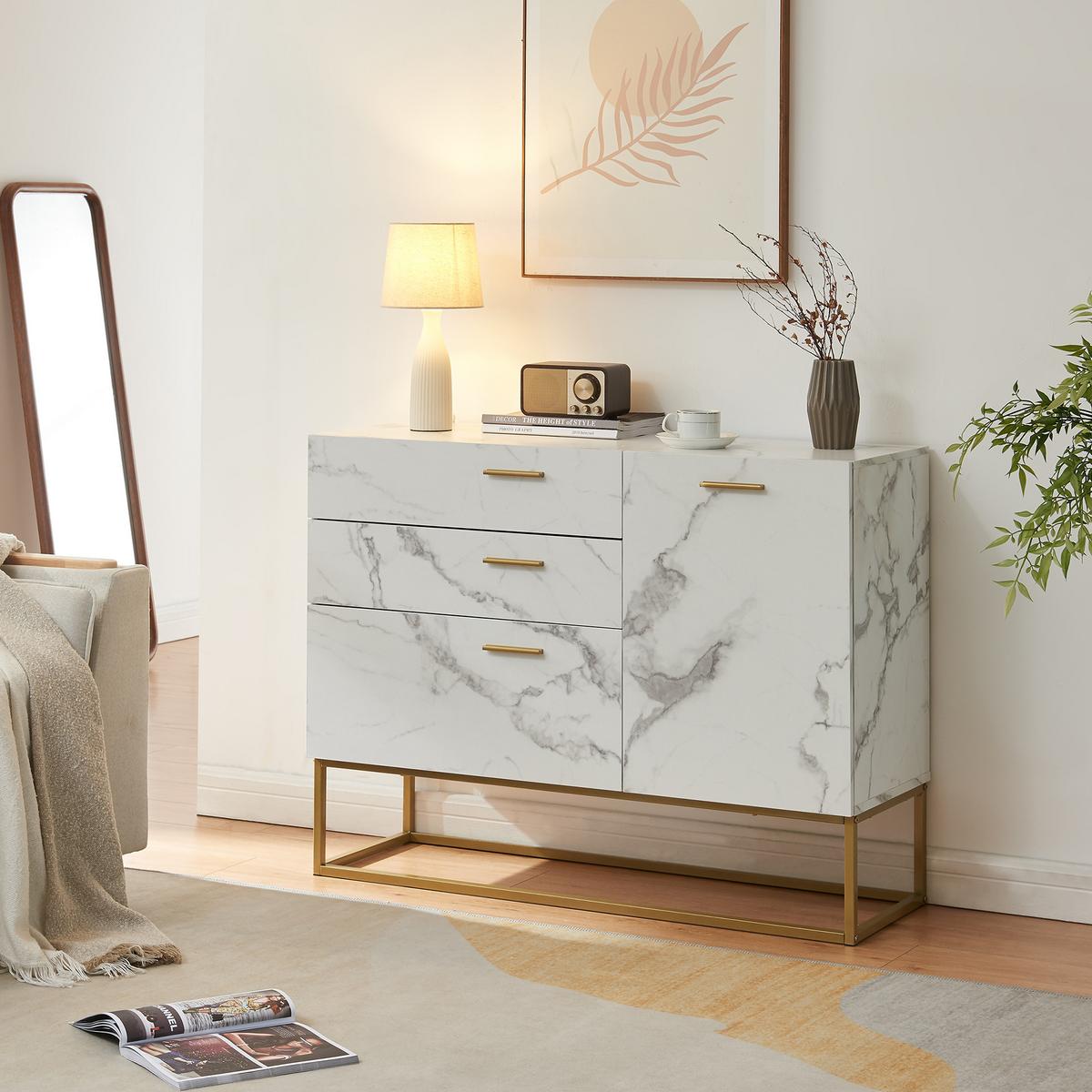 SIDEBOARD Lavangen - Goldfarben/Weiß, Holzwerkstoff/Metall (100/75/35cm) - [en.casa]