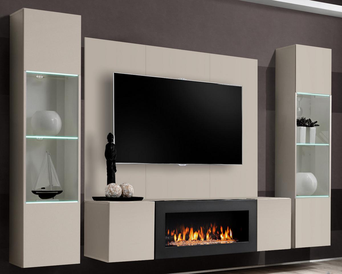 WOHNWAND Kaschmir 4-teilig 260 cm hängend, Anbauwand mit Ethanol Kamin - Kaschmir, Glas/Holzwerkstoff (260/170/40cm) - Inn.Furn
