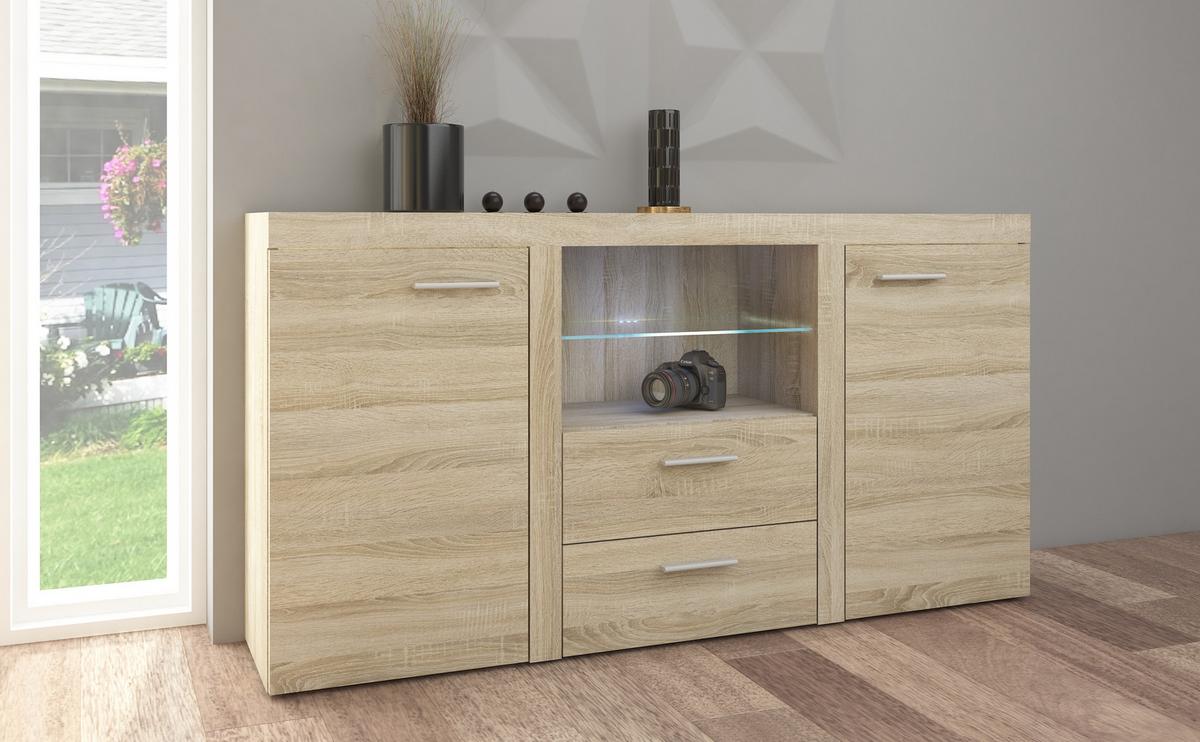 SIDEBOARD RITMO 156x40x82 cm mit 2 Schubladen und 2 Türen Sonoma Eiche - Sonoma Eiche, Holzwerkstoff (156/82/40cm) - MASSENO