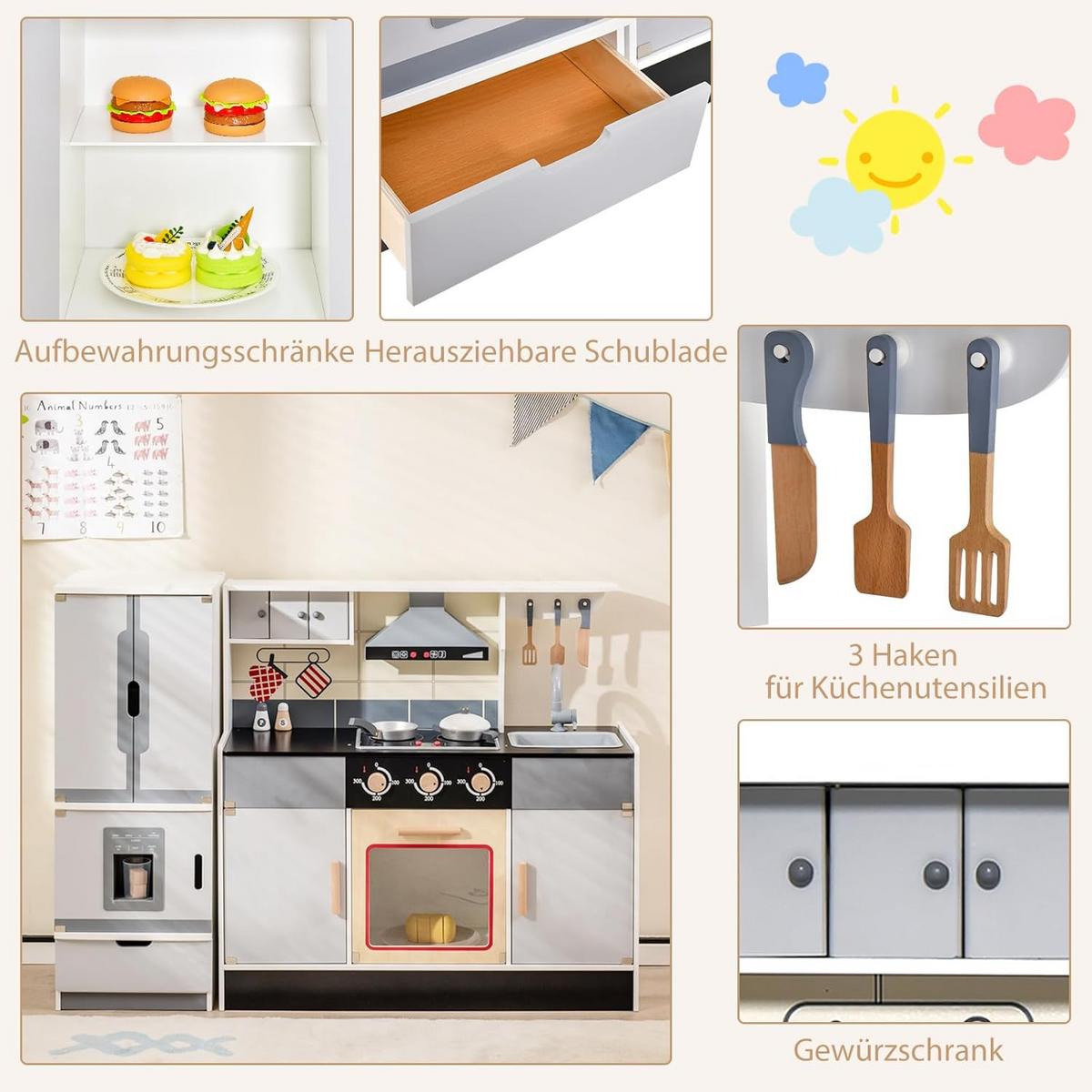 KINDERKÜCHE Grau - Grau, Holz (111/82/32cm) - COSTWAY