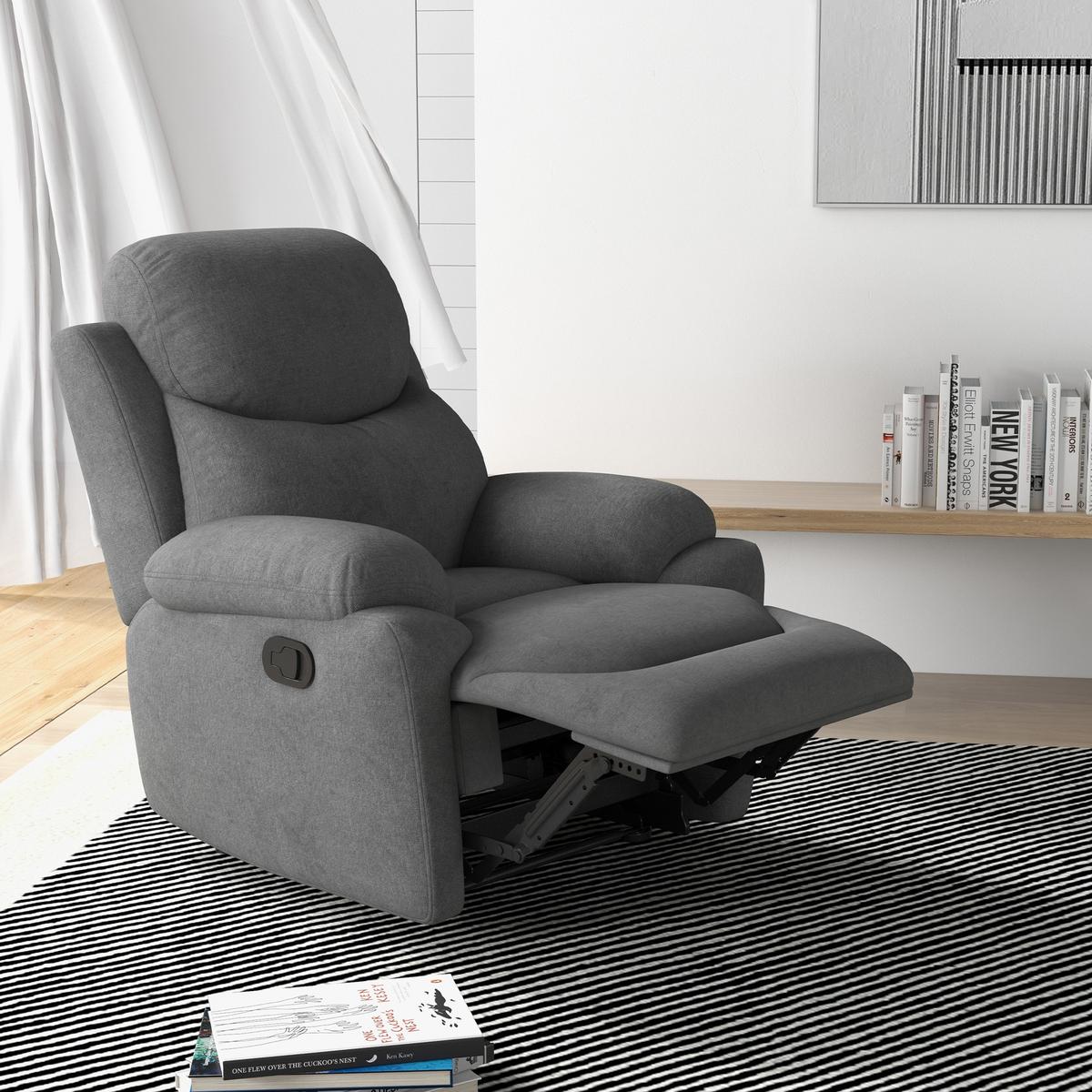 RELAXSESSEL, Fernsehsessel mit Liegefunktion, Liegesessel mit Leinenoptik, Grau - Schwarz/Grau, Textil/Metall (88/102/93cm) - HOMCOM
