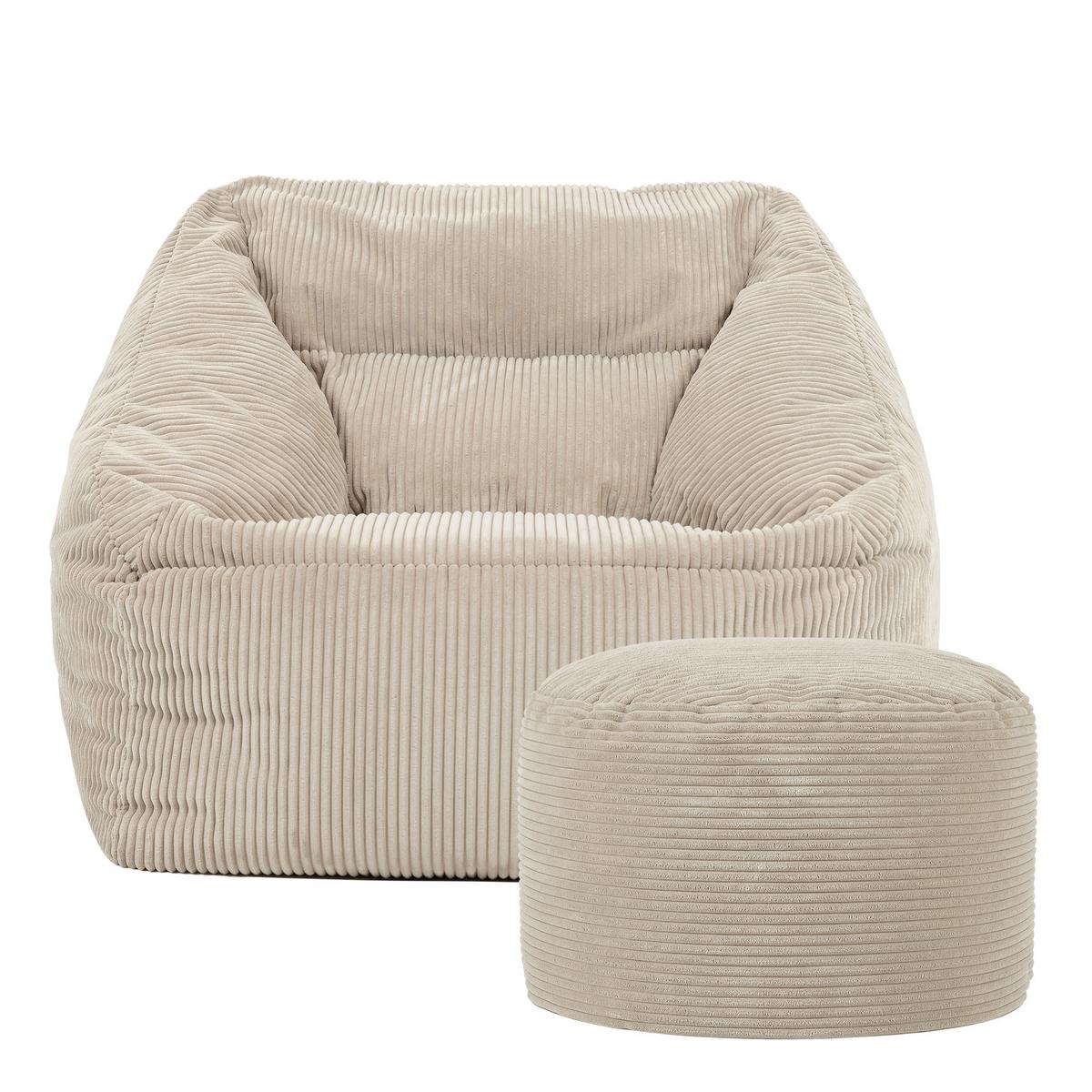 SITZSACK Sessel Natalia mit Sitzpouf - Beige, Textil (97/73/84cm) - icon
