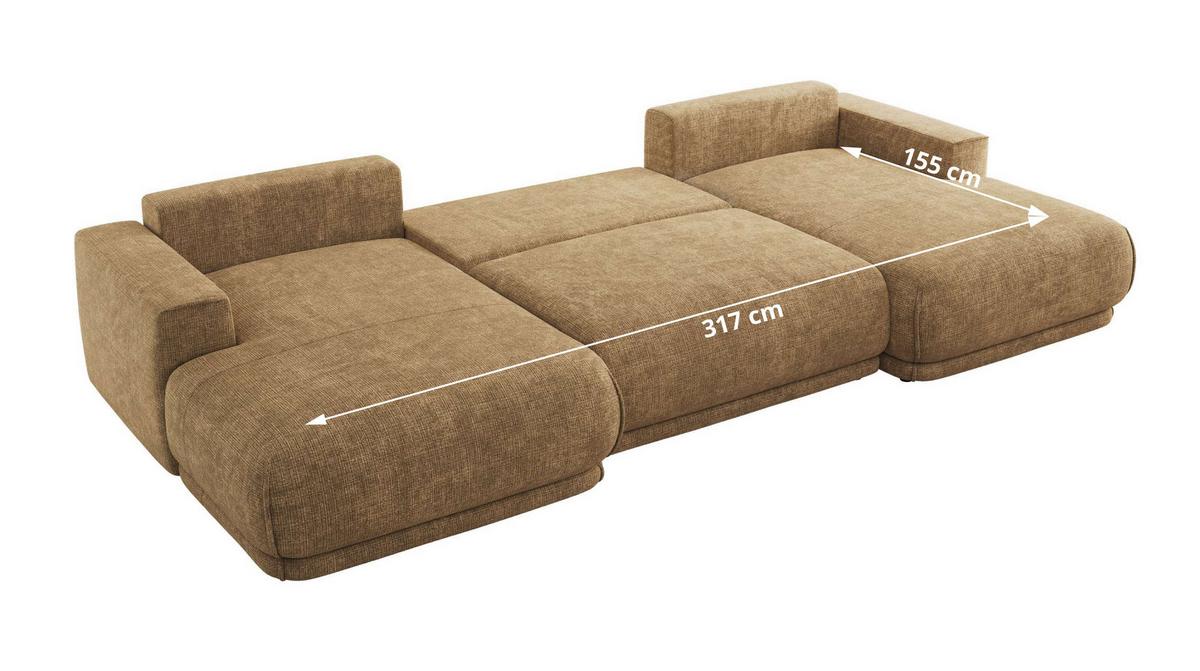 WOHNLANDSCHAFT RINA U Hellbraun Schenille grob gewebt - Hellbraun/Schwarz, Kunststoff/Textil (360/85/170cm) - MKS