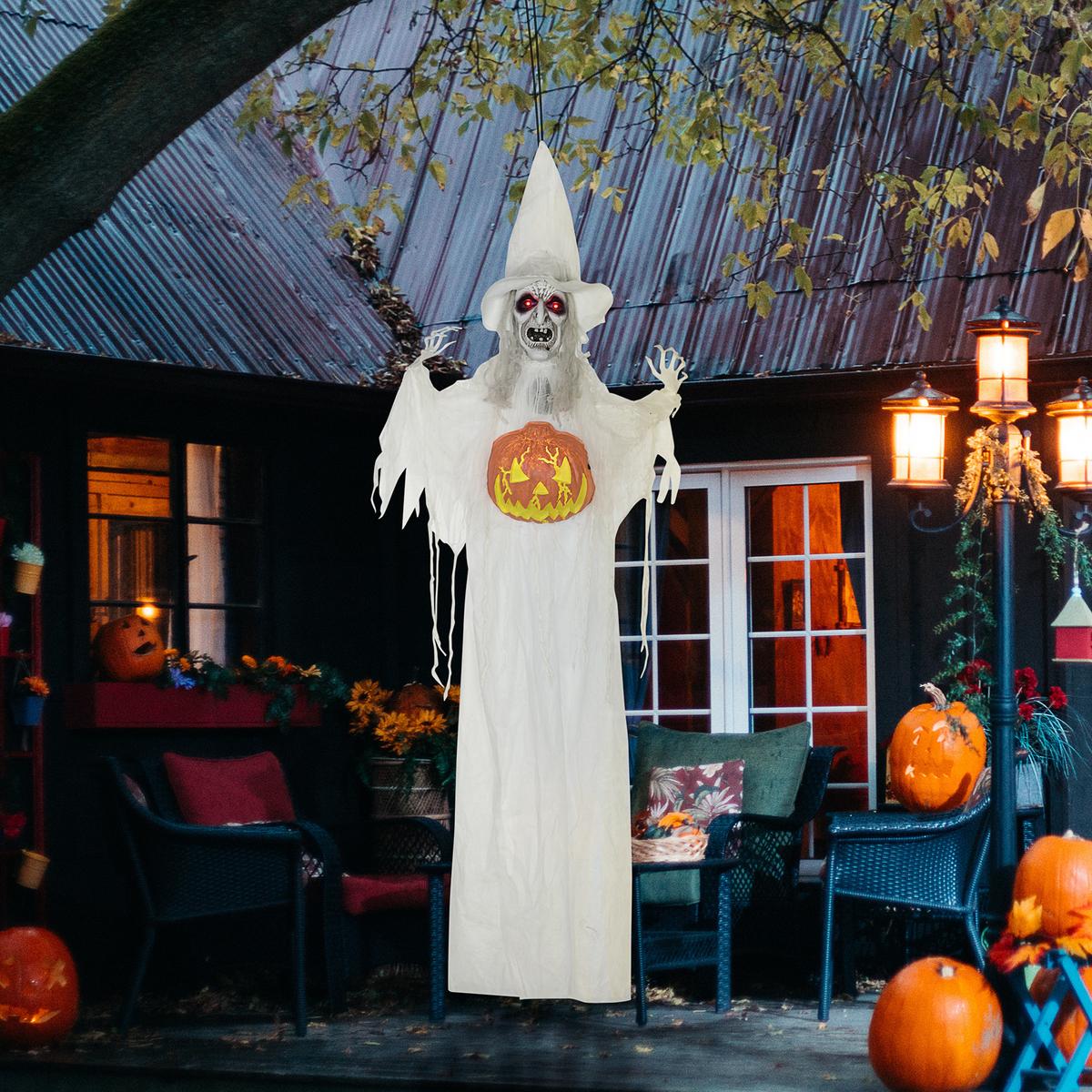 183CM Halloween Dekoration Halloween-Geist mit LED-Lichter, Horror-Geräusche - Weiß, Kunststoff (18/183/60cm) - HOMCOM