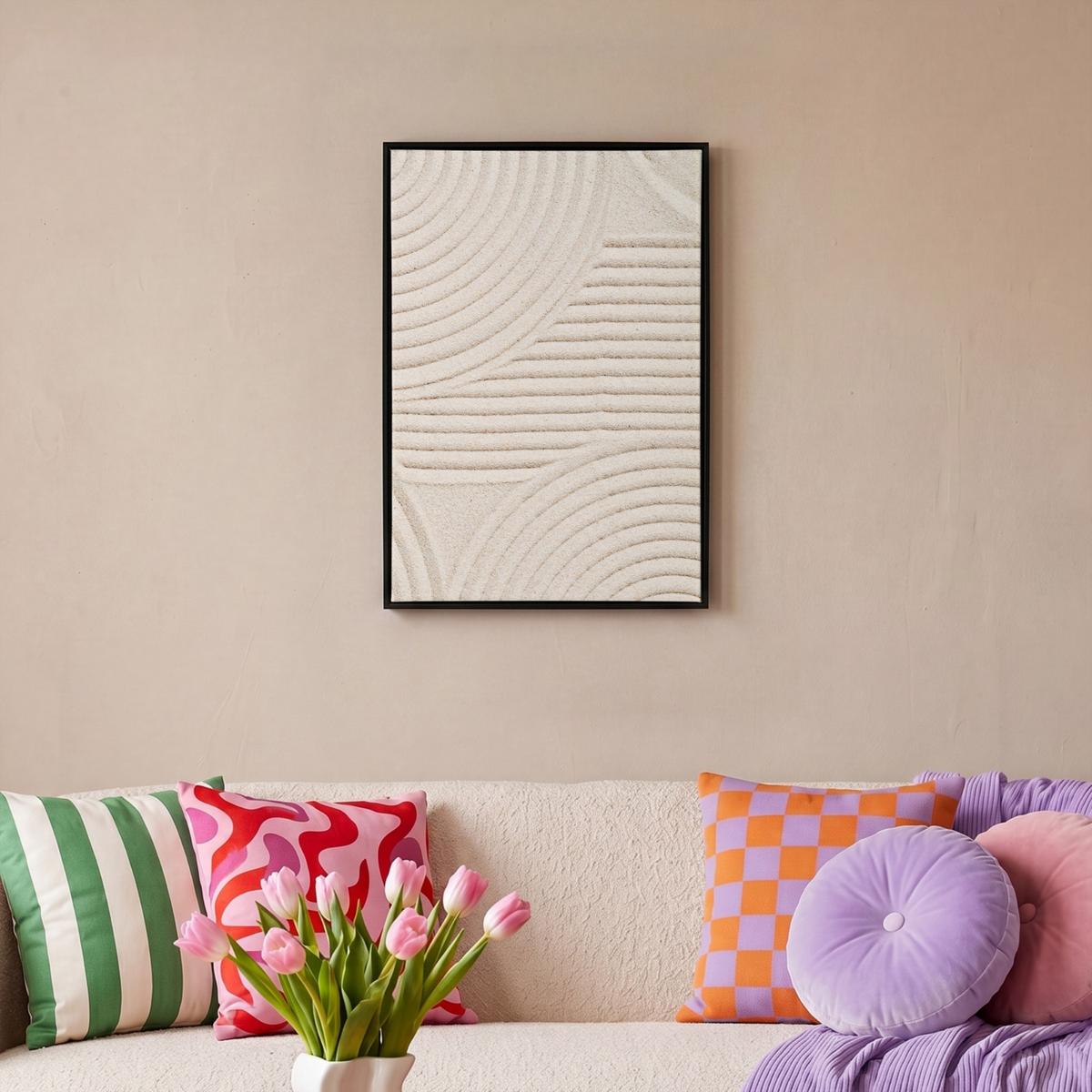 LEINWAND Bilder mit Rahmen - Muster - Abstrakt - Weiß - 40x60 - Beige, Textil (40/60cm) - MuchoWow