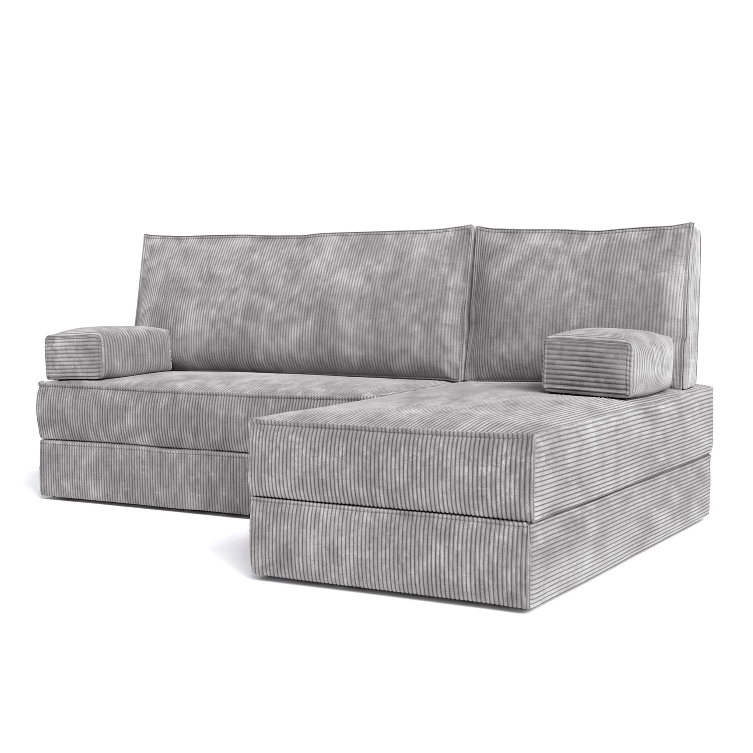 ECKSOFA NOTIA modulares Boneless Sofa mit Schlaffunktion Hellgrau Kordstoff - Hellgrau, Textil (200/120cm) - MASSENO