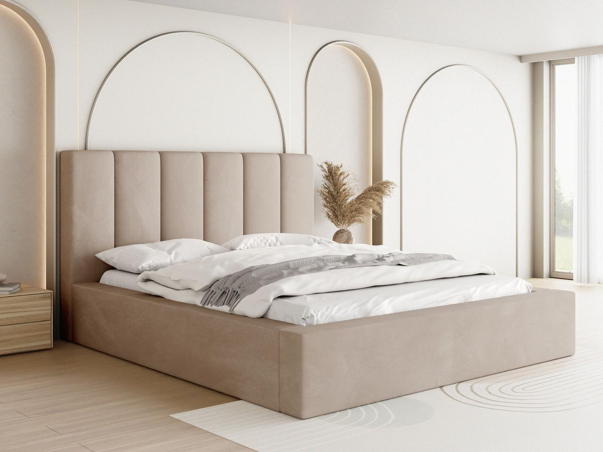 POLSTERBETT Amira mit Bettkasten, Beige Samt 200x200 cm - Ecru/Beige, Holzwerkstoff/Kunststoff (200/200cm) - WFL GROUP