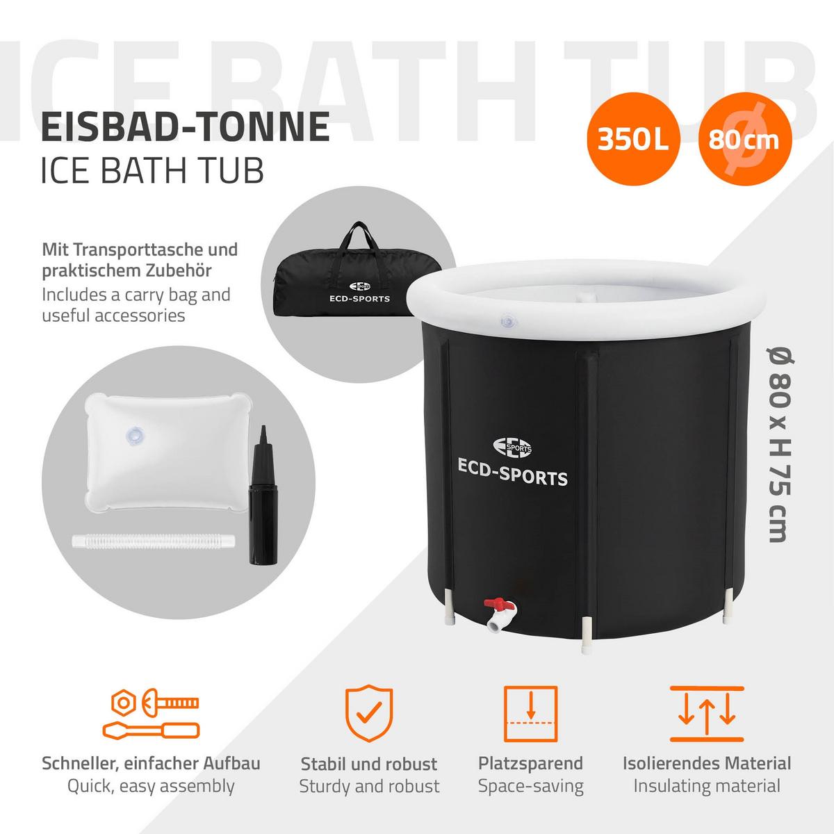 EISBAD Ø80 cm 350L Schwarz-Weiß aus Oxford-Gewebe - Schwarz, Kunststoff (80/75/80cm) - ECD-Germany