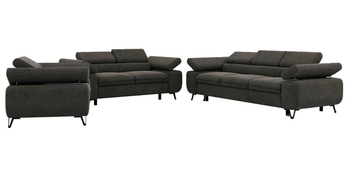 SITZGARNITUR PETER 1+2+3 mit Schlaffunktion - Dunkelgrau Velvet - Dunkelgrau/Schwarz, Textil/Metall (262/76/99cm) - MKS