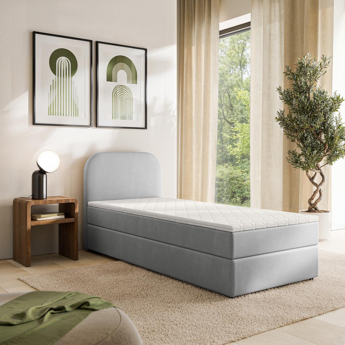 BOXBETT CERIA 90x200 cm mit Matratze und Topper - Hellgrau - Hellgrau, Holz/Textil (90/200cm) - MASSENO