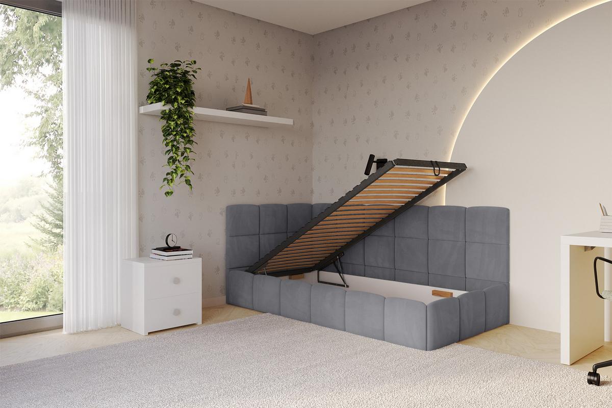EINZELBETT Jugendbett mit Bettkasten Rechts, ohne Matratze - LIVY 100x200 Dunkelgrau - Dunkelgrau, Holzwerkstoff/Textil (100/200cm) - ALTDECOR