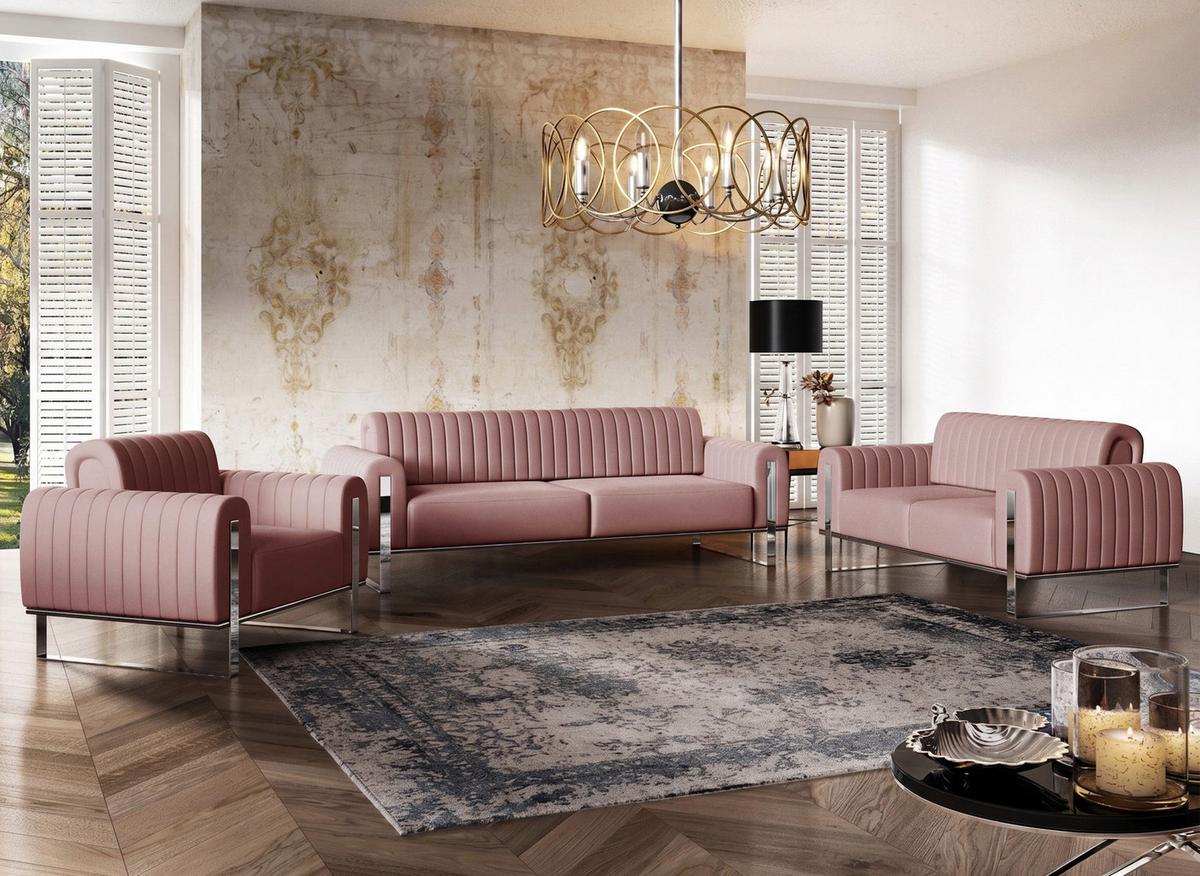 SOFA Parissa 228 cm - Pink/Silberfarben, Textil/Metall (228/79/92cm) - Selsey