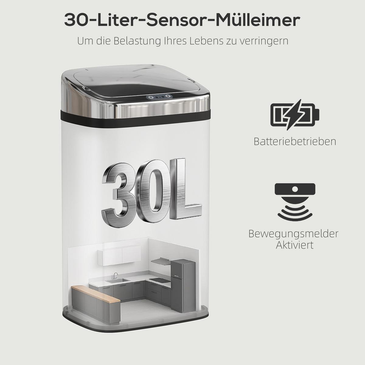 SENSOR-MÜLLEIMER ABS Edelstahl Silber - Silberfarben, Metall (25/57.5/33cm) - HOMCOM