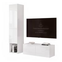 WOHNWAND ANGEL LINE V 2-teilig, mit LED-Beleuchtung, Weiß Hochglanz - Weiß Hochglanz, Holzwerkstoff (140/180/40cm) - Idohome