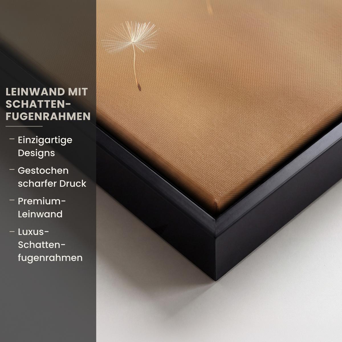LEINWAND Bilder mit Rahmen - Löwenzahn - Beige - Natur - Blume - 30x20 - Hellbraun, Textil (30/20cm) - MuchoWow