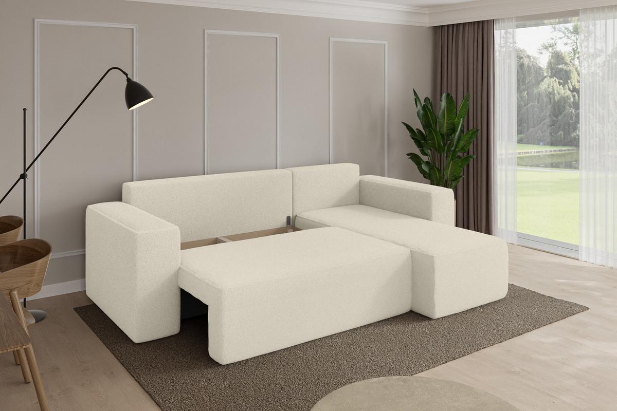 ECKSOFA mit Schlaffunktion Ottomane Rechts SENO-L 249x139x85 Beige Bouclé - Sandfarben/Beige, Holzwerkstoff/Kunststoff (249/139cm) - ALTDECOR