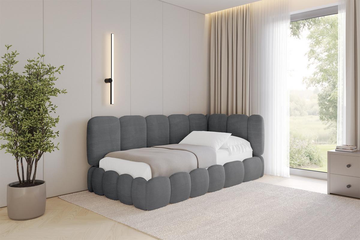 EINZELLBETT Jugendbett mit Bettkasten, Links - AVRY 80x200 Dunkelgrau - Graphitfarben, Holzwerkstoff/Textil (80/200cm) - ALTDECOR
