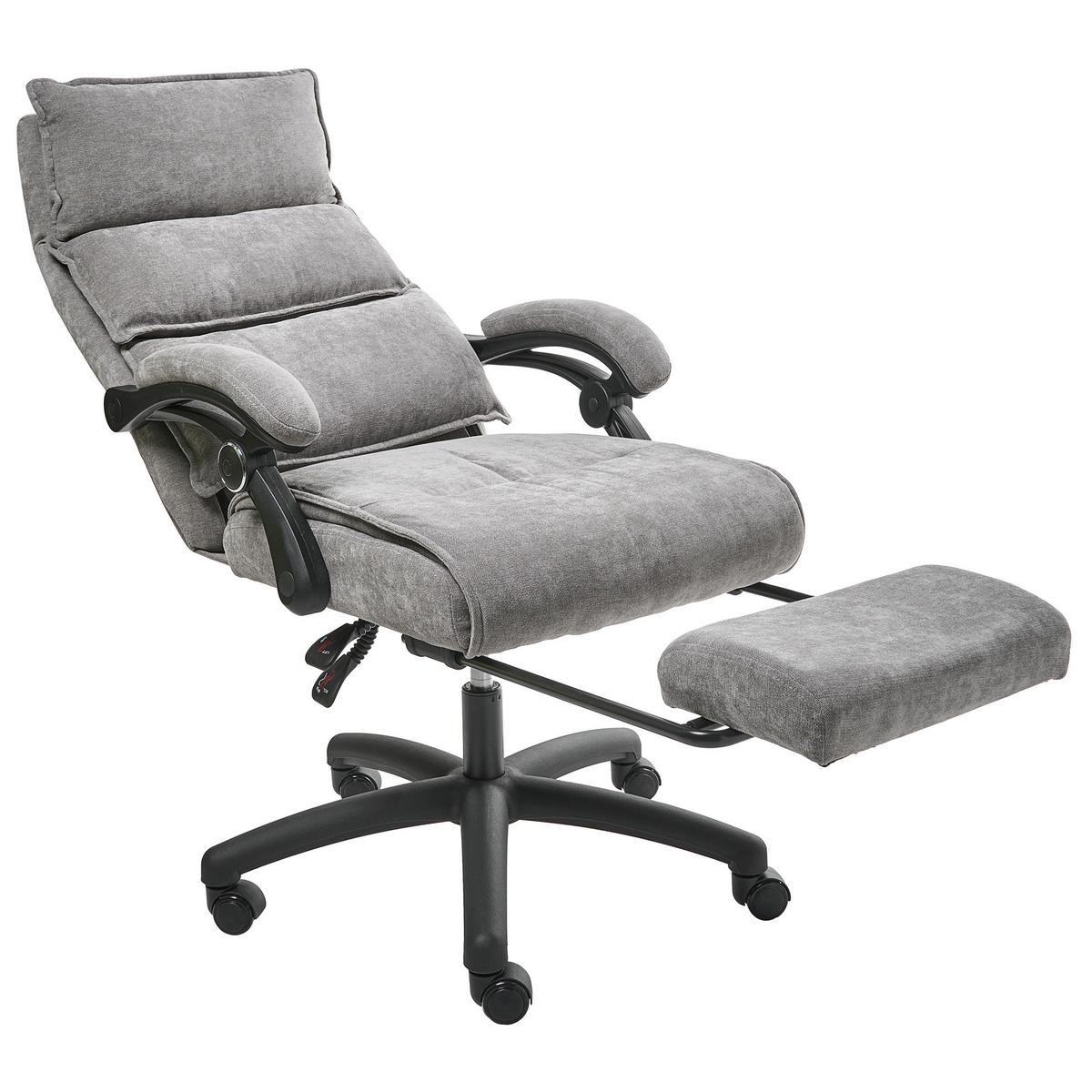 CHEFSESSEL mit Fußstütze Chenillegewebe Grau Eaton - Grau, Textil (50/114/66cm) - Beliani