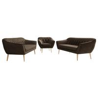 SITZGARNITUR PIRS 3+3+1 - Braun Velvet - Holzbeine - Dunkelbraun/Buchefarben, Holzwerkstoff/Textil (180/75/74cm) - MKS
