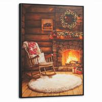 LEINWAND Bilder mit Rahmen - Winter - Weihnachten - Zuhause - Kamin - 70x100 - Bernsteinfarben, Textil (70/100cm) - MuchoWow