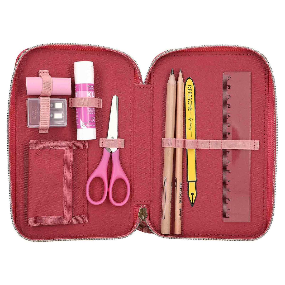 3-FACH FEDERTASCHE LEOHEART TOPModel rosa 7,5 x 13 x 20 cm - Rosa, Kunststoff (13/20/7.5cm) - Depesche Germany