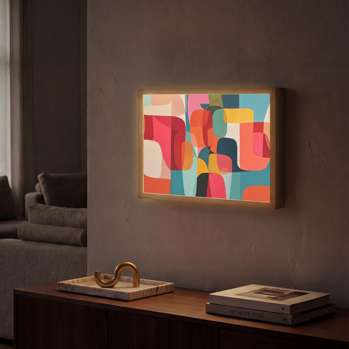 WANDLEUCHTE MIT AKKU Formen - Bunt - Abstrakt - Flugzeuge 40x30 cm - Multicolor, Holzwerkstoff (40/30/8cm) - OnlyWow