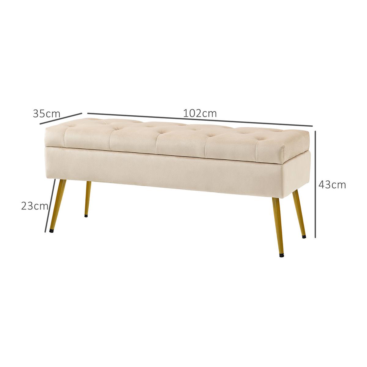 TRUHENBANK mit Samtoptik für Flur Metall Beige - Beige, Kunststoff (35/43/102cm) - HOMCOM