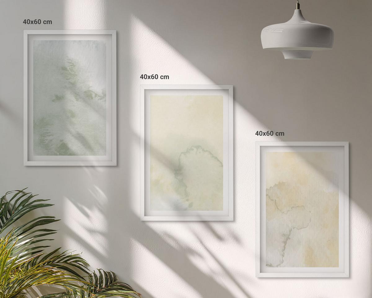 BILDER SET 3er Set - 40x60 cm Weißer Rahmen - Pastellfarbene Aquarelltexturen - Weiß, Kunststoff (40/60cm) - TULUP
