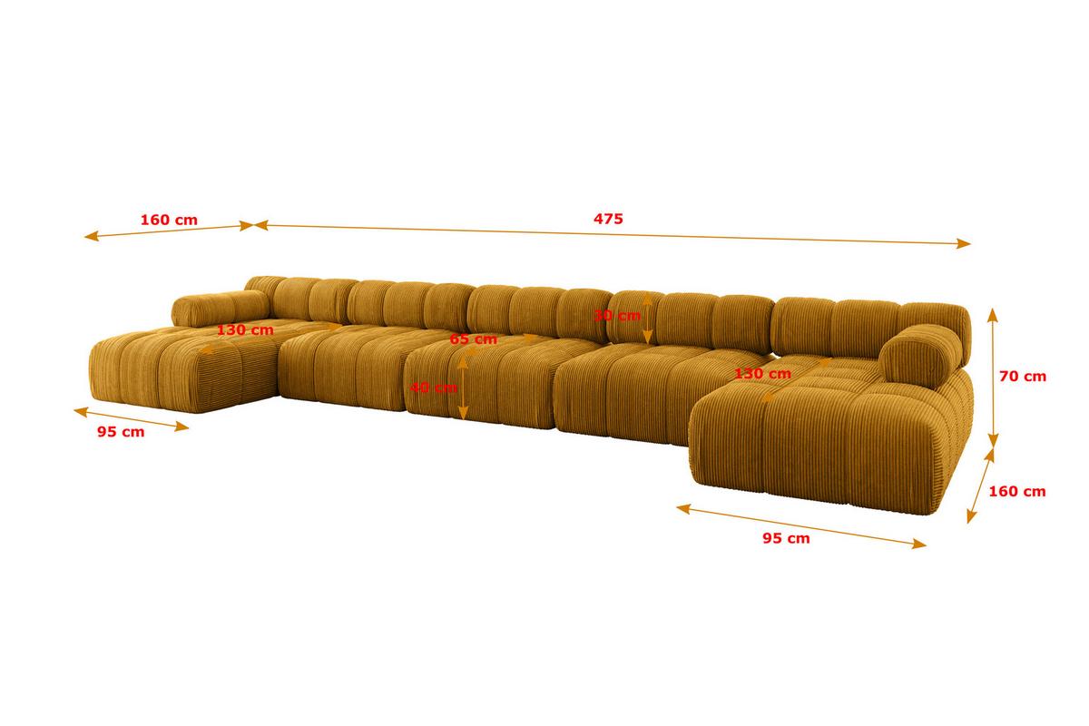 WOHNLANDSCHAFT modulares Sofa Tesso-U3 - 475x160x70 cm Senfgelb Cord - Currygelb, Holzwerkstoff/Textil (475/70/160cm) - ALTDECOR
