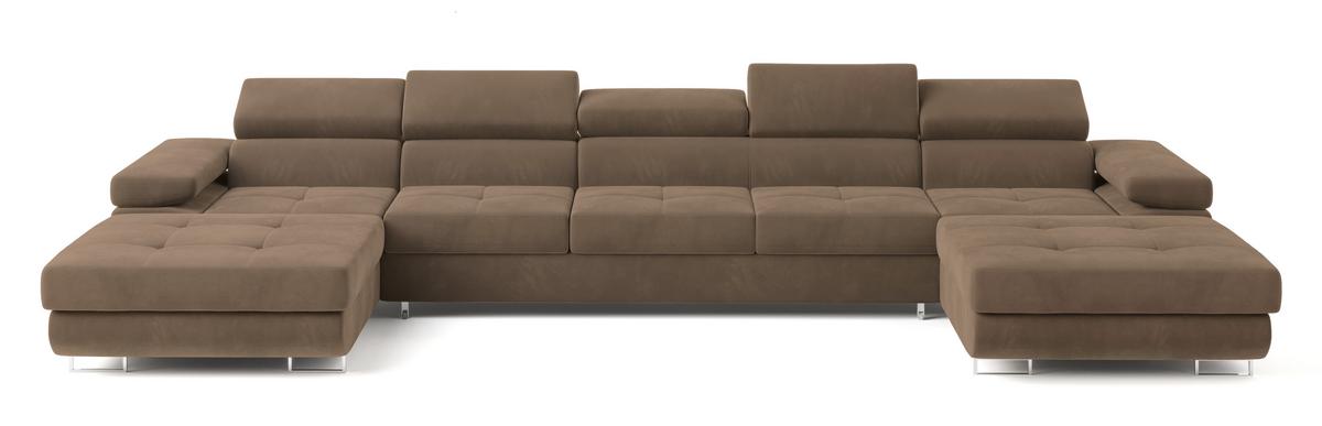 WOHNLANDSCHAFT OMBRA Beige Velours-Stoff mit Schlaffunktion - Beige, Holz (425/90/202cm) - MASSENO