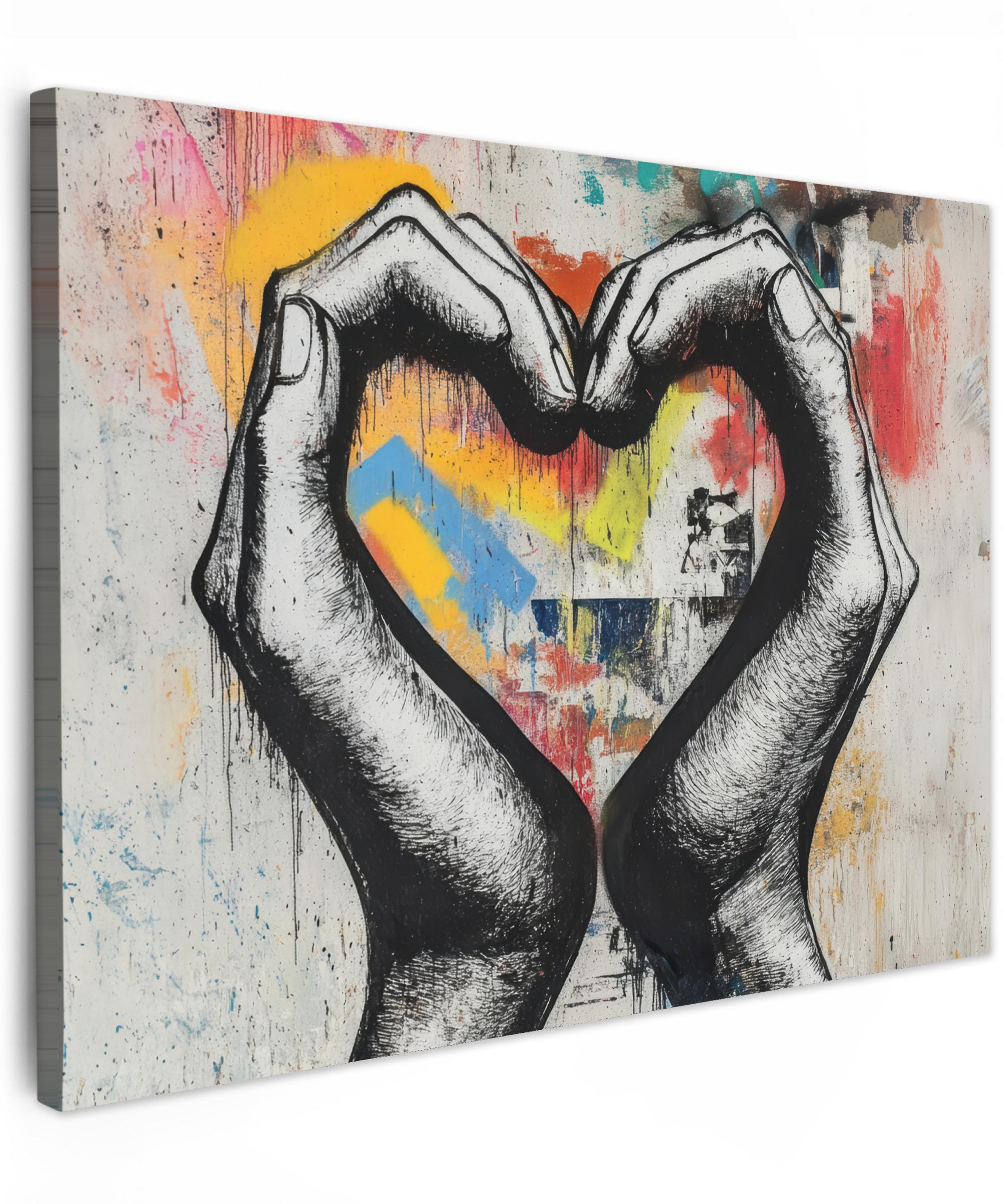 LEINWANDBILD Hände - Herz - Straßenkunst - Graffiti Wandbild 40x30 cm - Multicolor, Textil (40/30cm) - MuchoWow