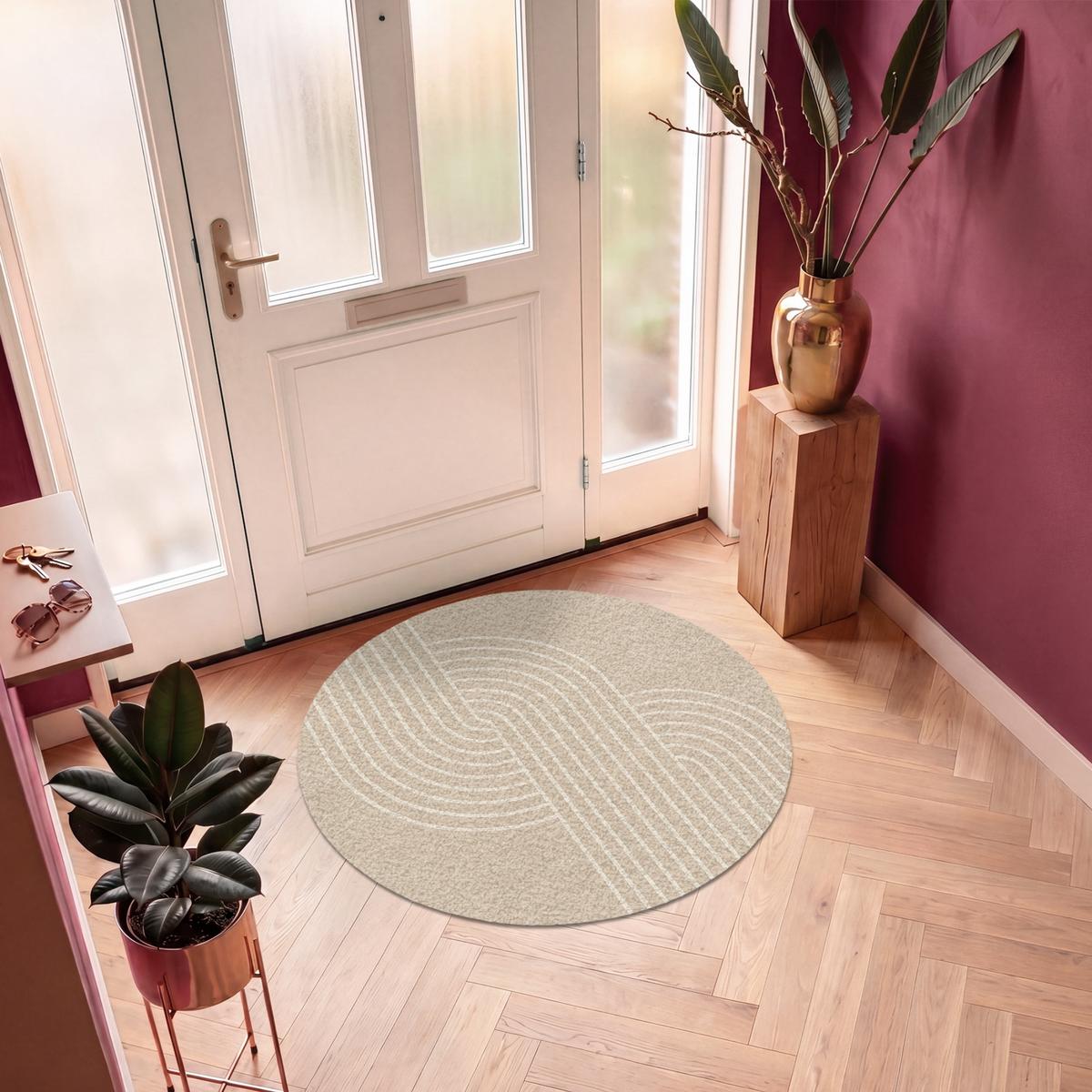 FUSSMATTE Parallele Linien - Leichte Textur - Beige Türmatte 120x120 cm - Beige, Kunststoff (120/0.4cm) - MuchoWow