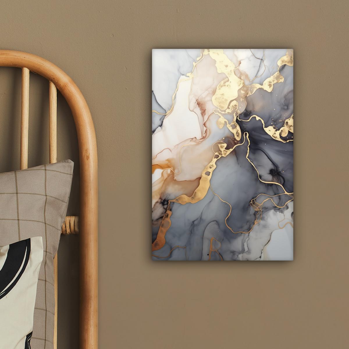 LEINWANDBILD Marmor - Schwarz - Gold - Weiß Deko Wohnzimmer 20x30 cm - Dunkelgrau, Textil (20/30cm) - MuchoWow