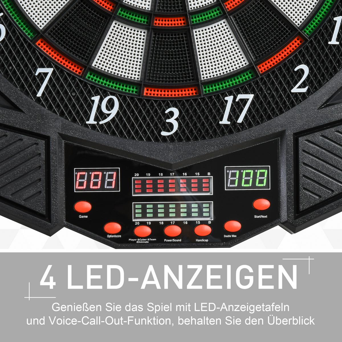 ELEKTRONISCHE Dartscheibe Dartboard mit Tür inkl. 4 LED 216 Spiele 12 Pfeile - Schwarz, Kunststoff (54.6/49cm) - HOMCOM