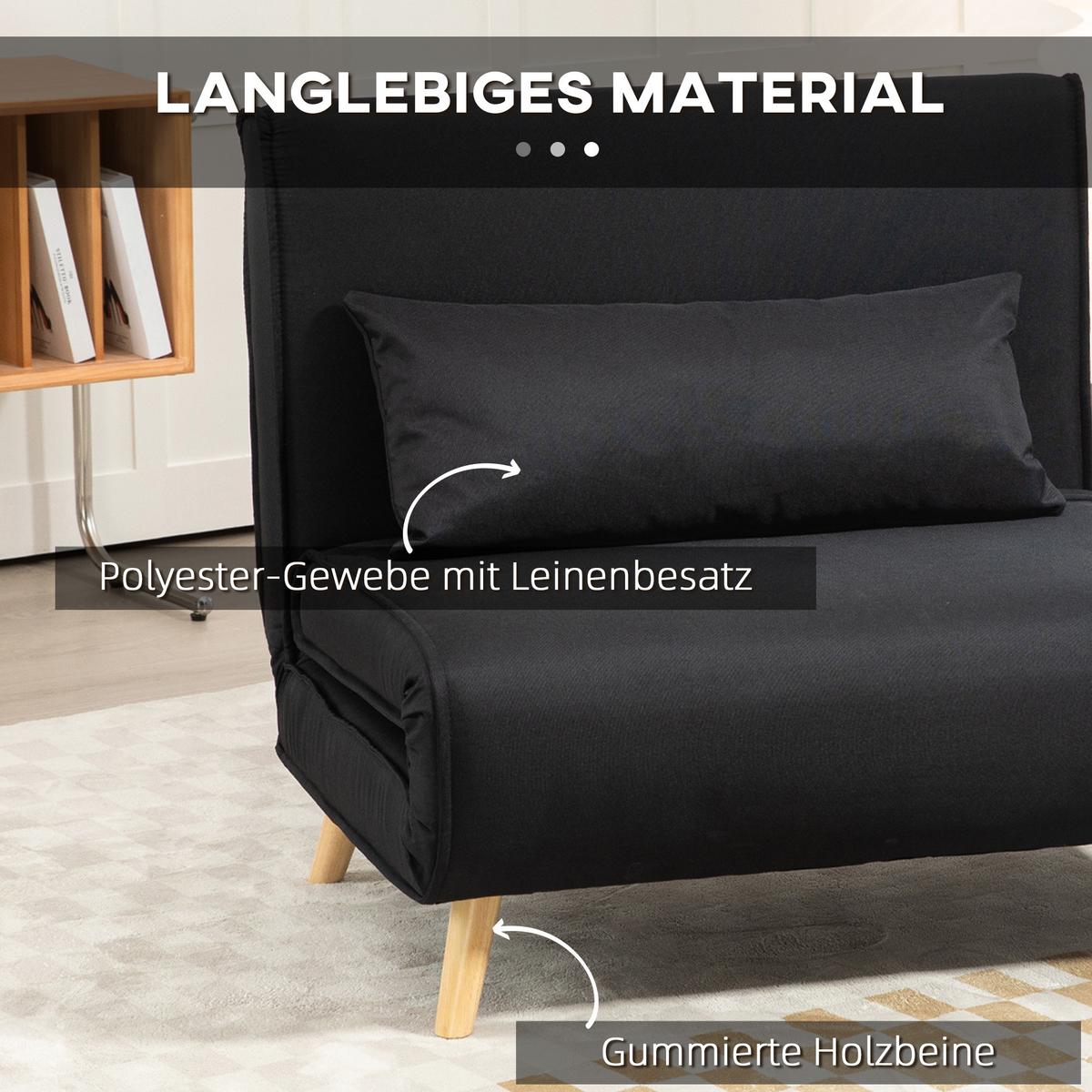 SCHLAFSESSEL, 2-in-1 Schlafsofa mit Bettfunktion, Zierkissen bis 120 kg Schwarz - Schwarz/Naturfarben, Holz/Textil (78/80/94cm) - HOMCOM