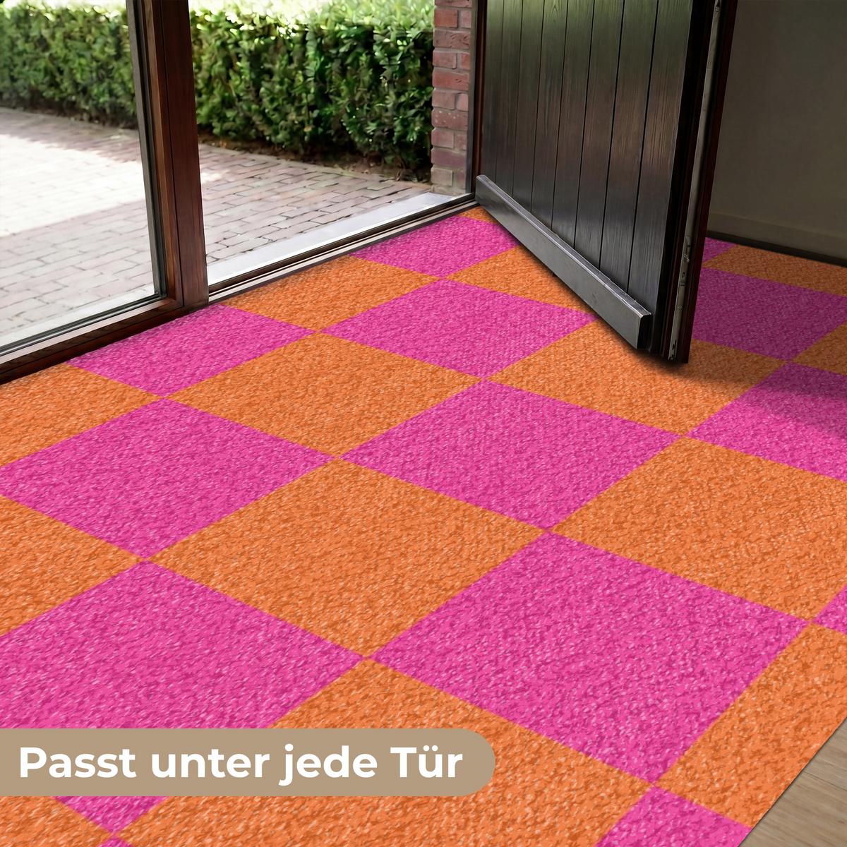FUSSMATTE Schachbrettmuster - Orange - Rosa - Blöcke Schmutzfangmatte 180x120 cm - Pink, Kunststoff (180/0.4cm) - MuchoWow