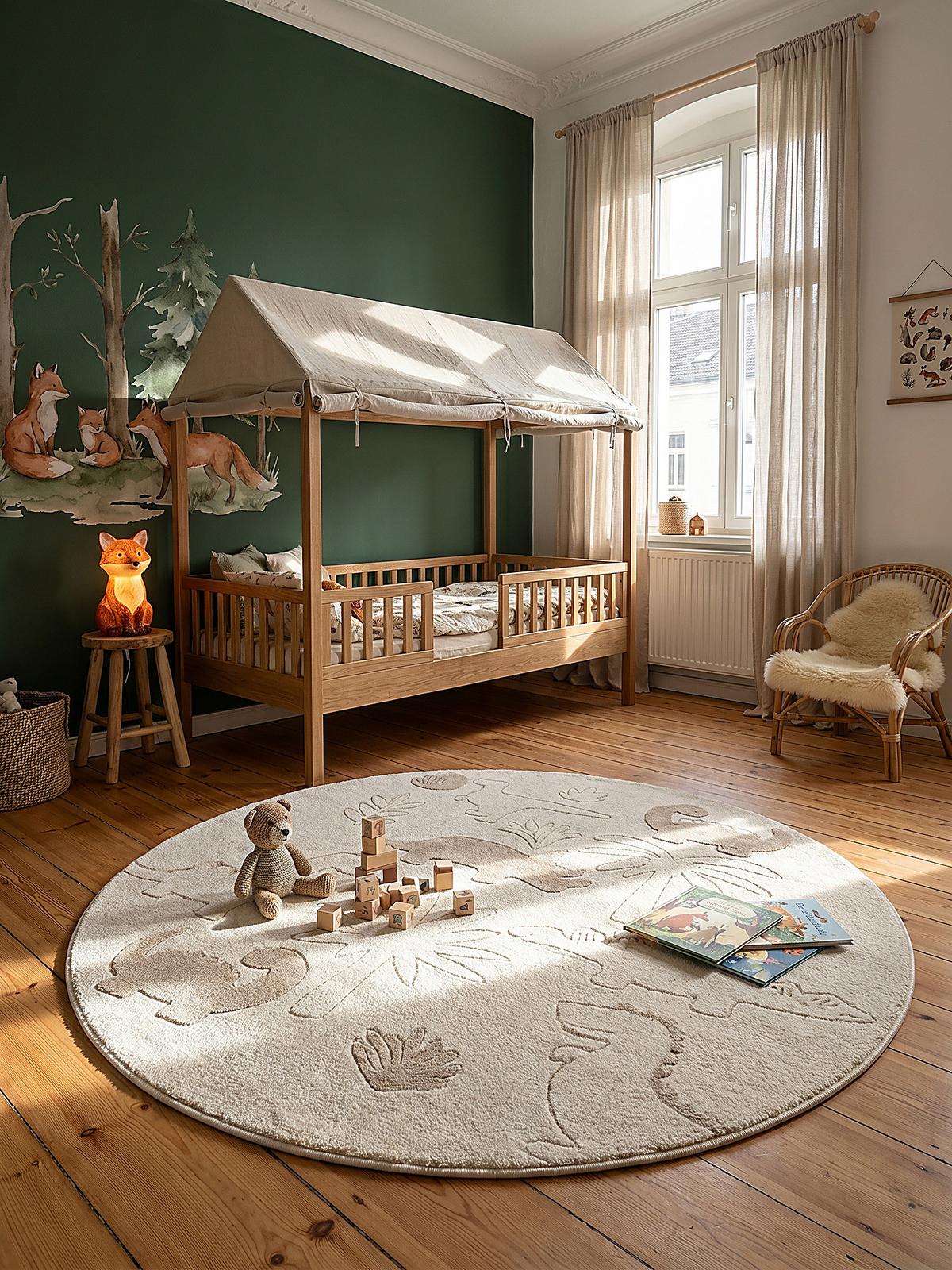 KINDERTEPPICH Kurzflor Dinosaurier CANAZEI Polypropylen Creme 120 x 120 cm - Beige, Textil (120/120cm) - KADIMA DESIGN